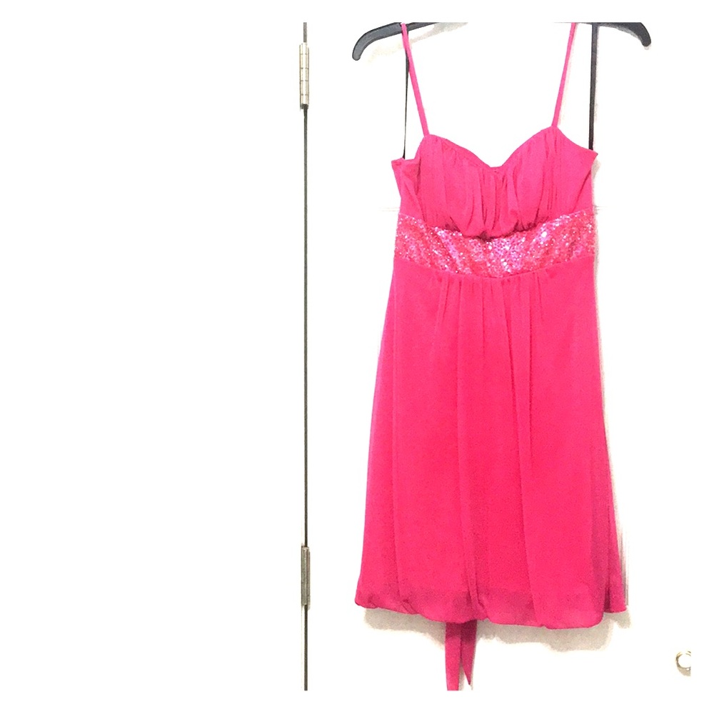 Hot Pink Siffon Cocktail Dress w/Beaded Waistline